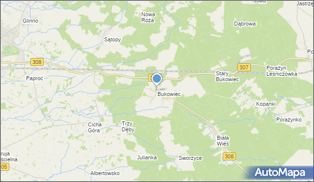 mapa Bukowiec, Bukowiec gmina Nowy Tomyśl na mapie Targeo